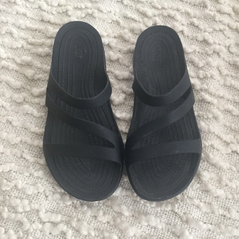 Crocs black slide strappy  sandals size 7